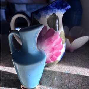 Floral and Blue VTG Ceramic Pitcher Set